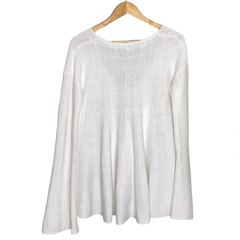 Free People White Bell Sleeve Plunging Neckline Sundae Sweater Size Small